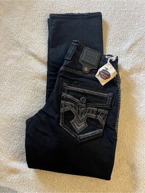 NWT Rock In La Premium Denim Jeans 30x30 Black Embroidered Y2K Western